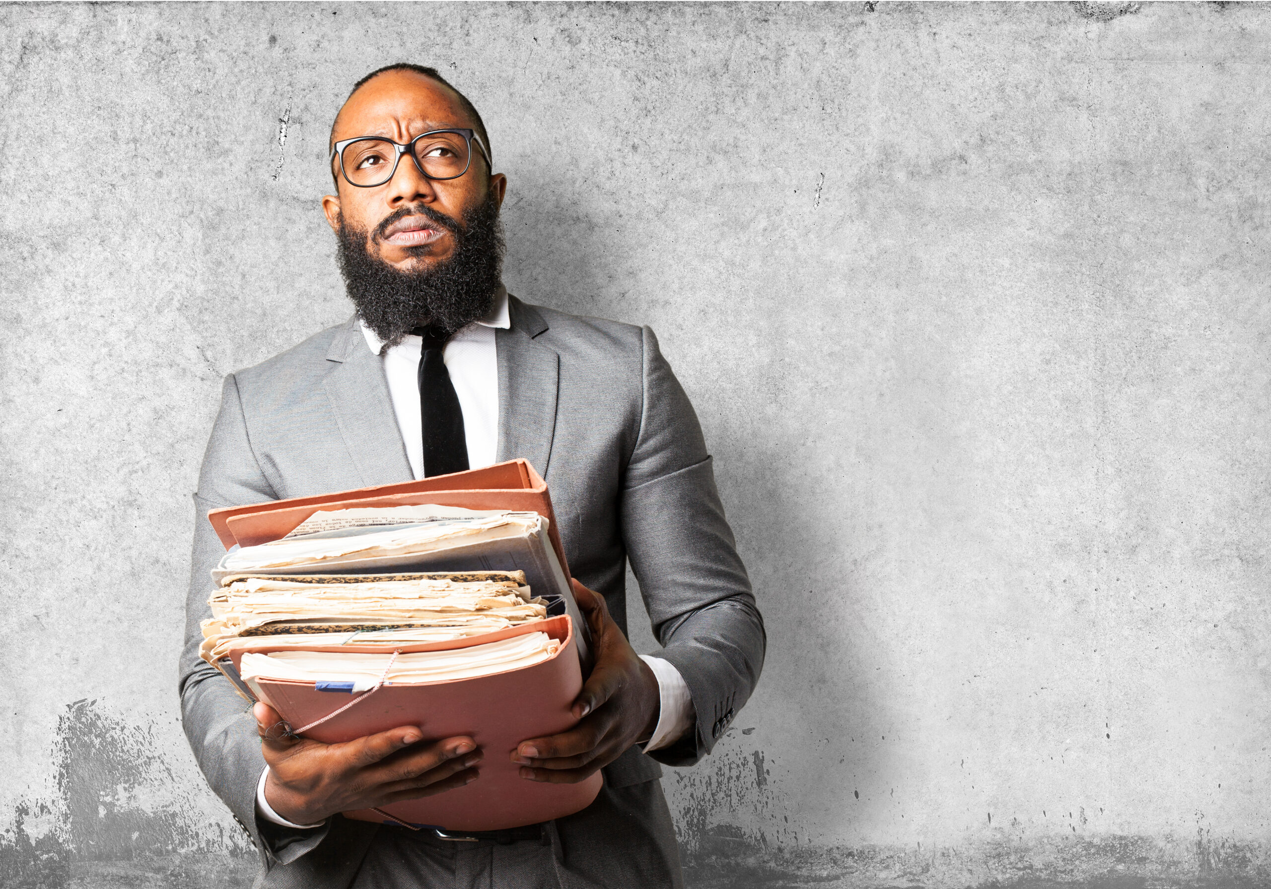 full body business black man holding files